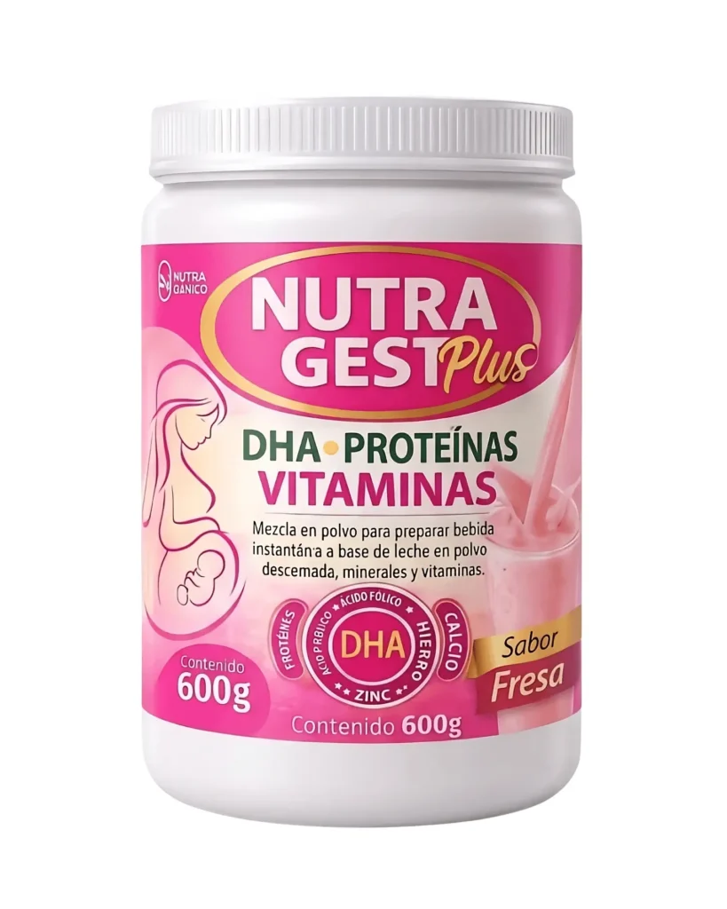 Frasco de Nutragest Plus con DHA y ácido fólico para mujer embarazada