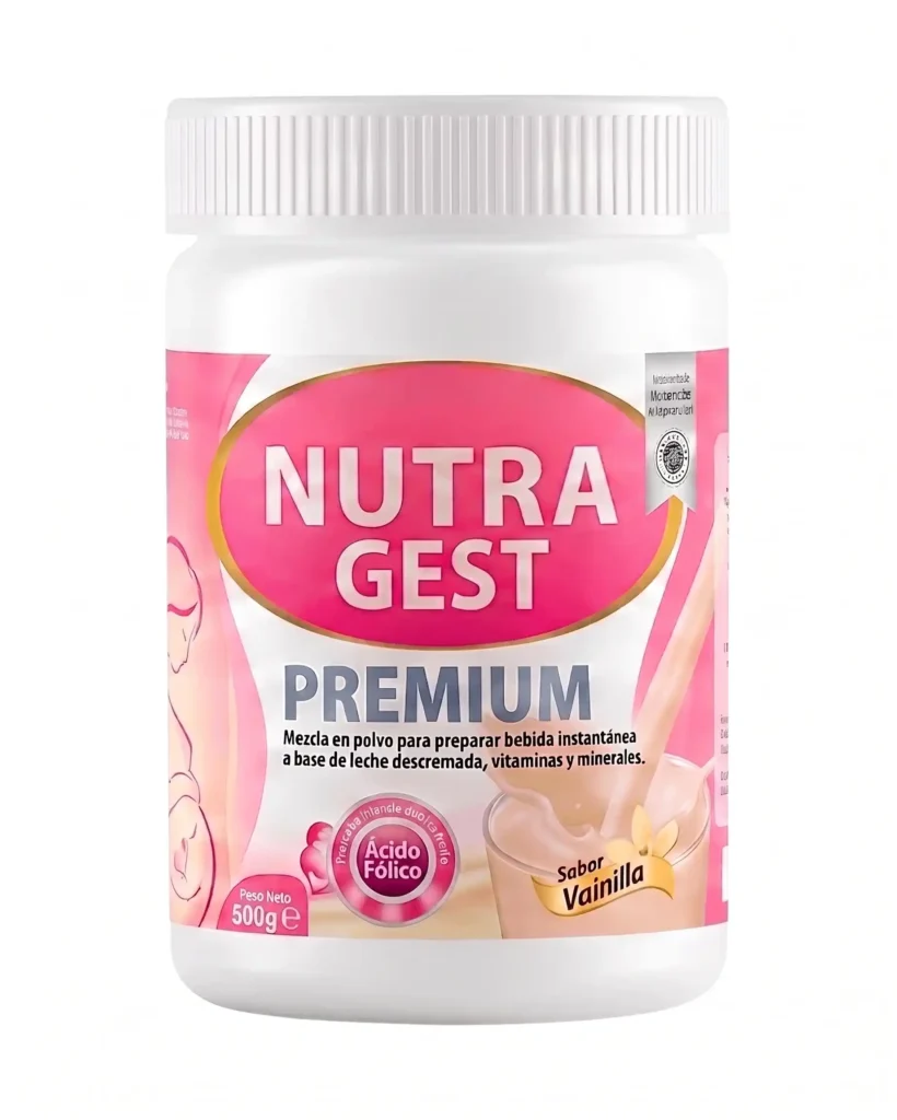 Frasco de Nutragest Premium con ácido fólico para mujer embarazada