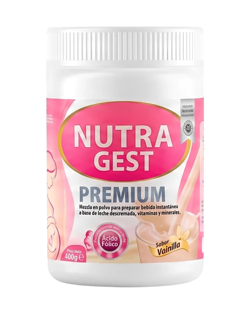 Frasco de Nutragest Premium con ácido fólico para mujer embarazada